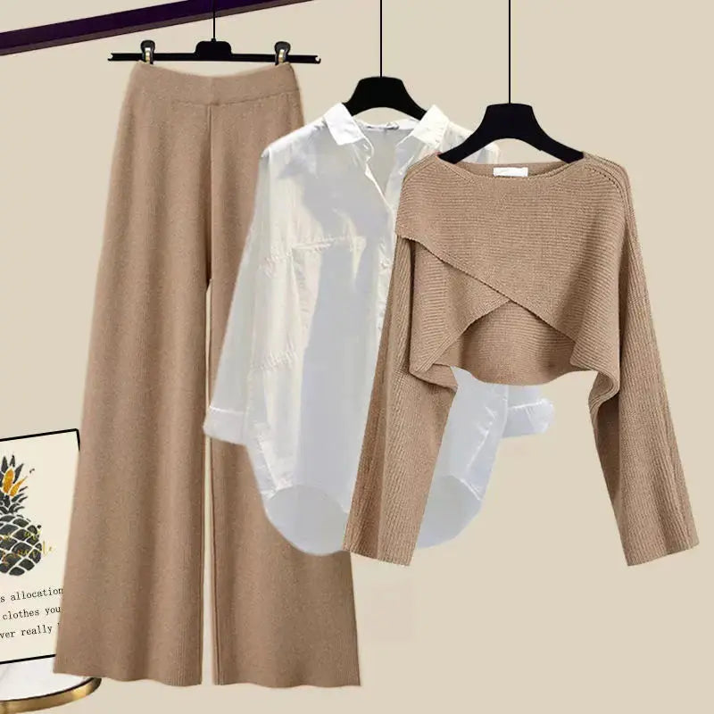 Elora | Ensemble 3 Pièces pour Femme - Chemise + Pantalon + Pull