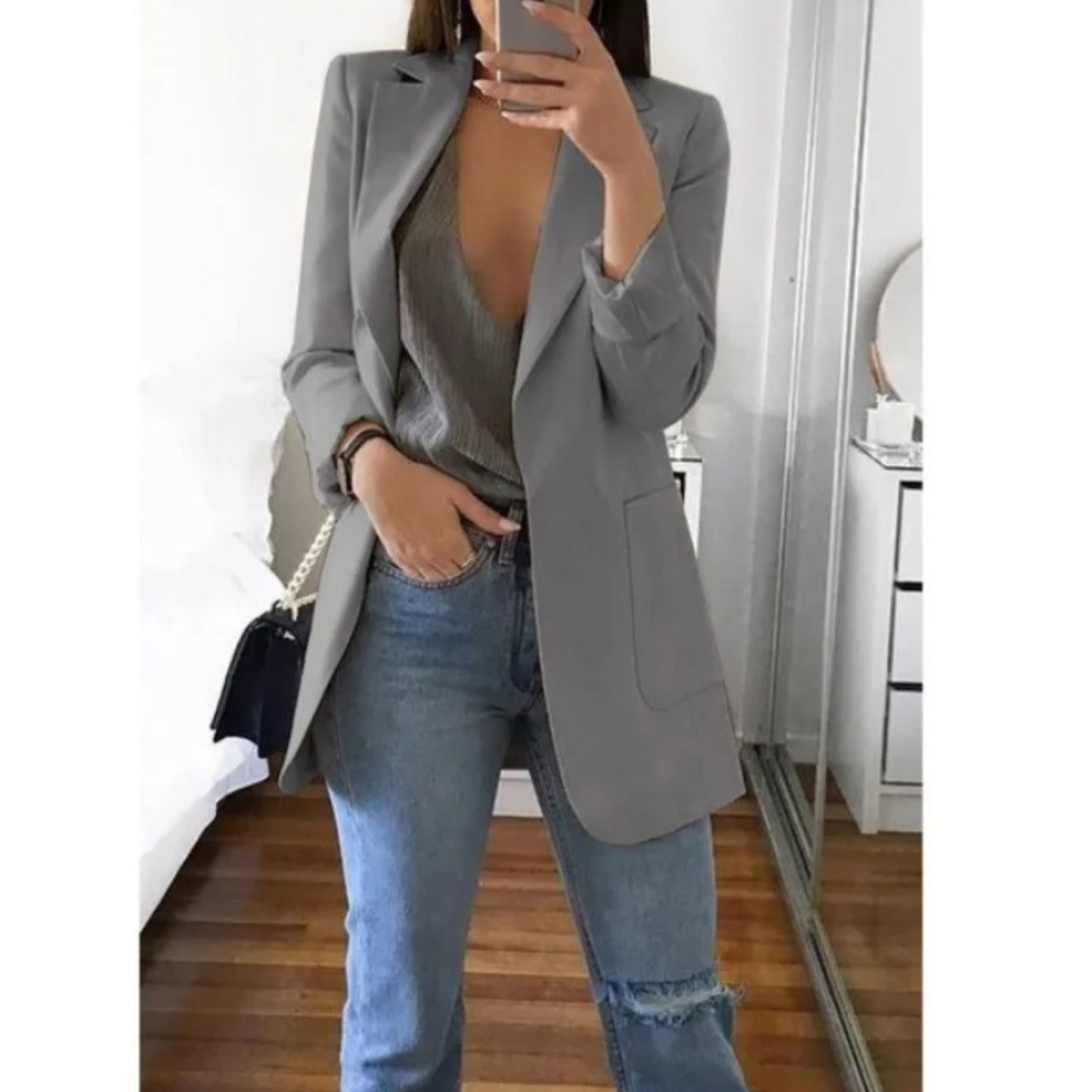 Blazer long pour femme couleur kaki automne MODA