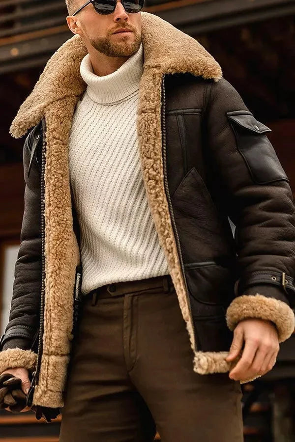 Hugo| Veste aviateur pour homme en cuir doublée sherpa
