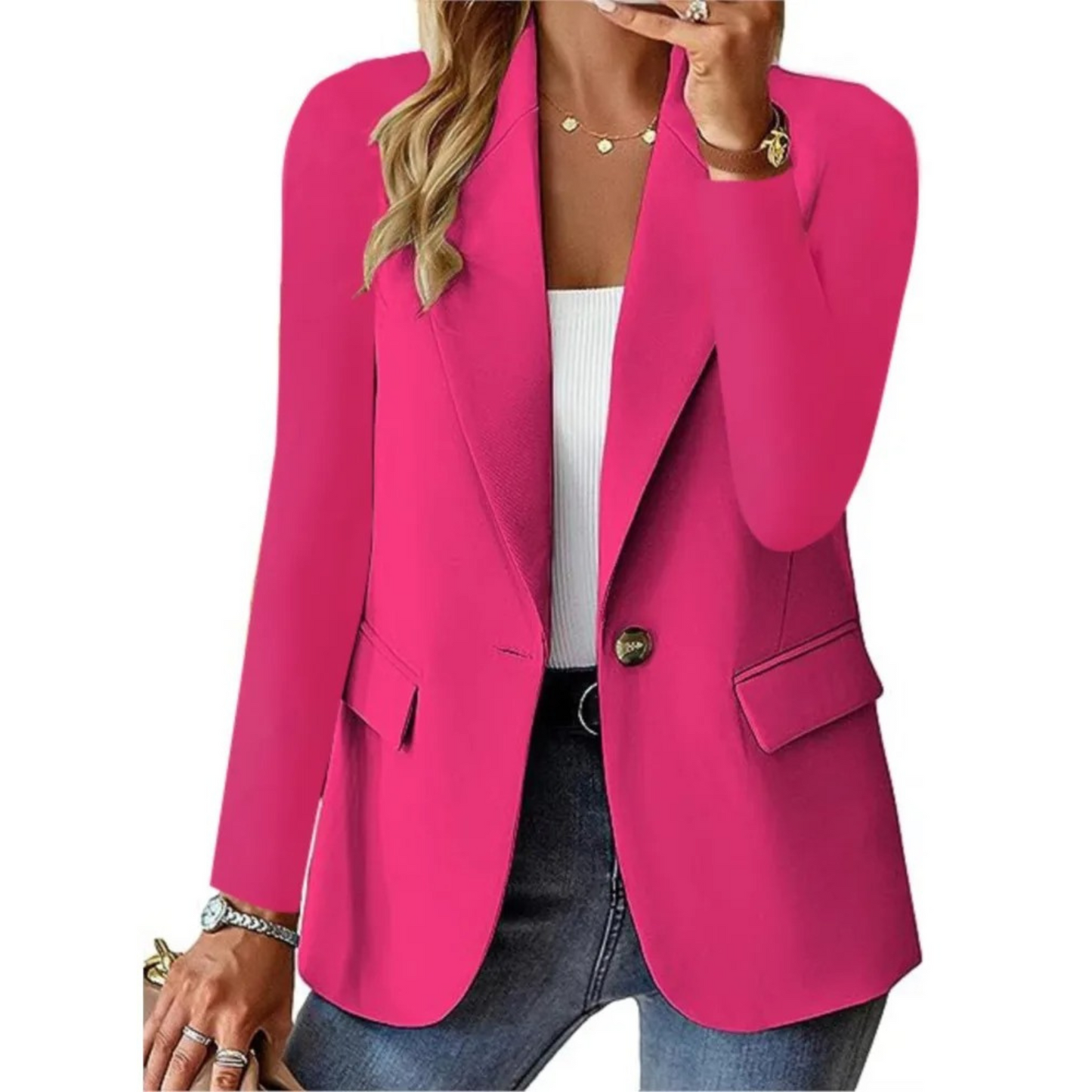 Blazer décontracté à manches longues et poche slim pour femme avec boucle - Édition Automne