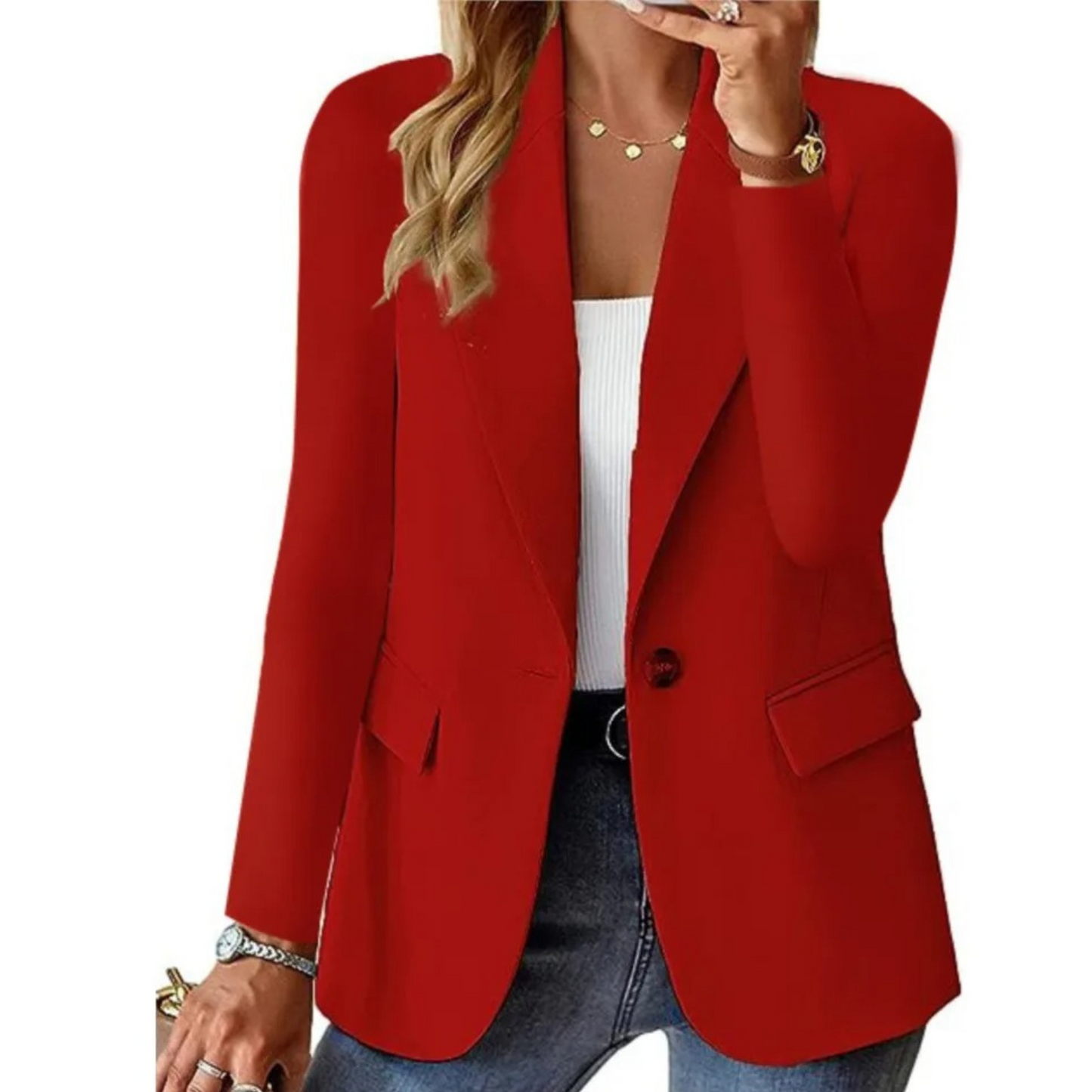 Blazer décontracté à manches longues et poche slim pour femme avec boucle - Édition Automne
