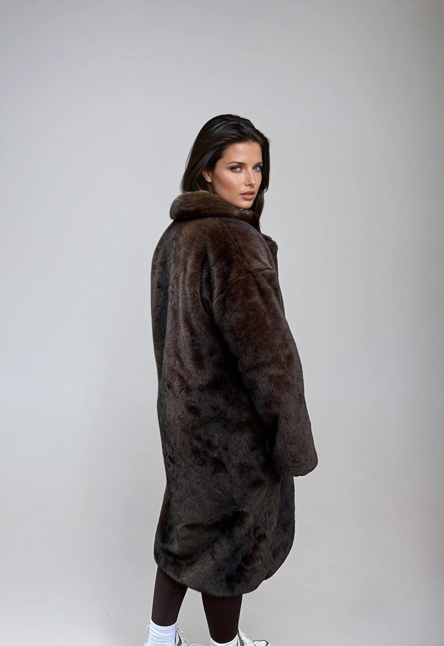Maëly | Manteau Long Femme en Fausse Fourrure Marron