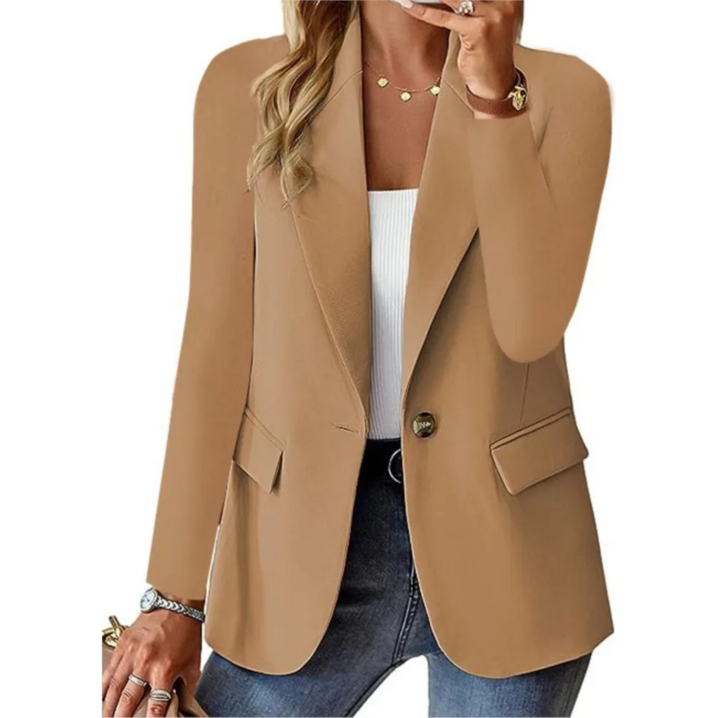 Blazer décontracté à manches longues et poche slim pour femme avec boucle - Édition Automne
