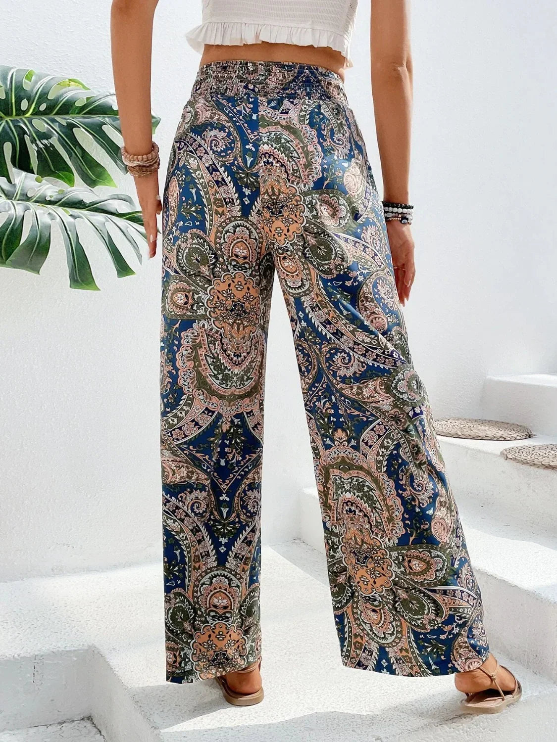 Alma | Pantalon large pour femme imprimé bohème fluide été