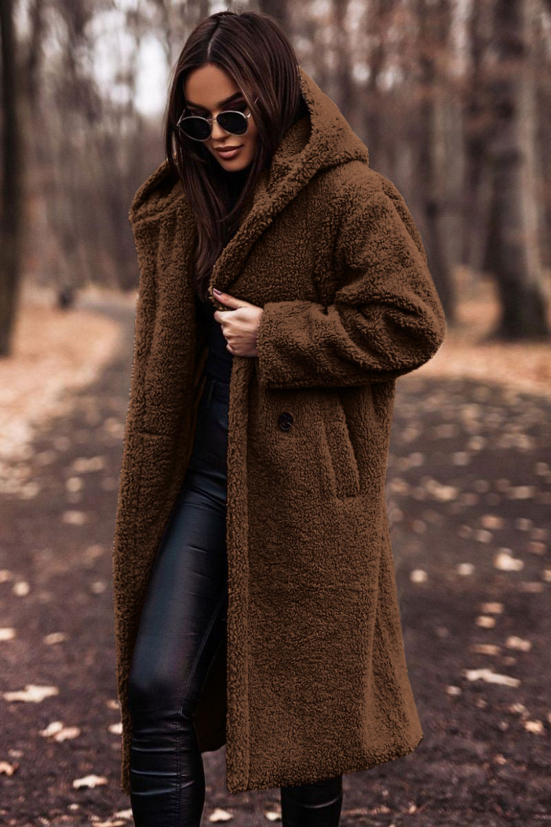Lorena | Manteau long teddy à capuche pour femme  chaud et élégant