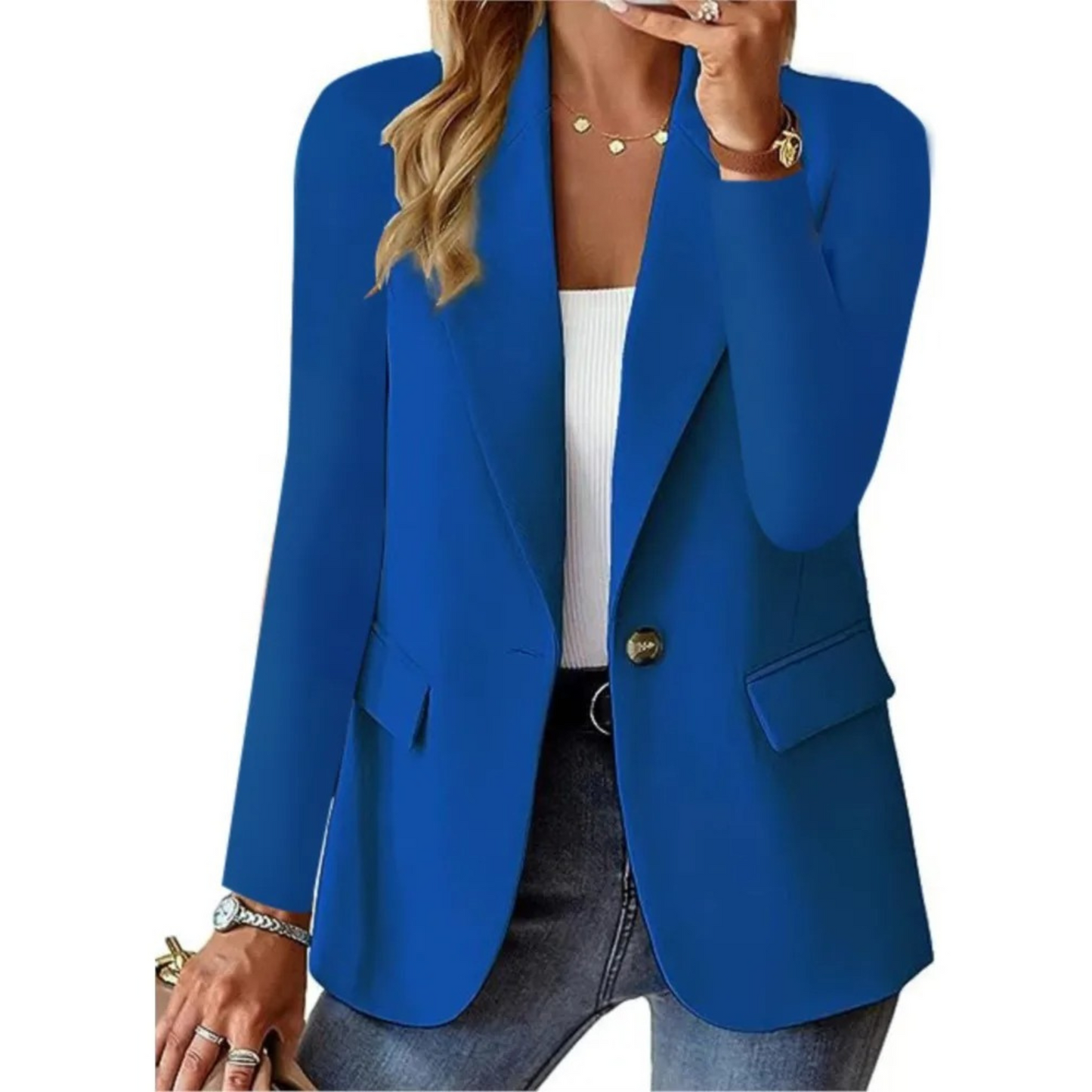Blazer décontracté à manches longues et poche slim pour femme avec boucle - Édition Automne