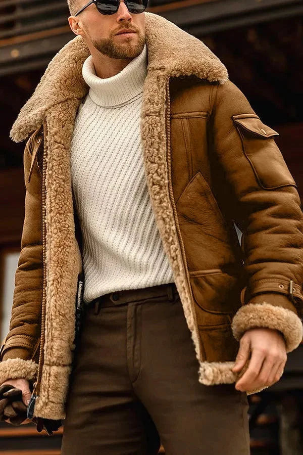Hugo| Veste aviateur pour homme en cuir doublée sherpa
