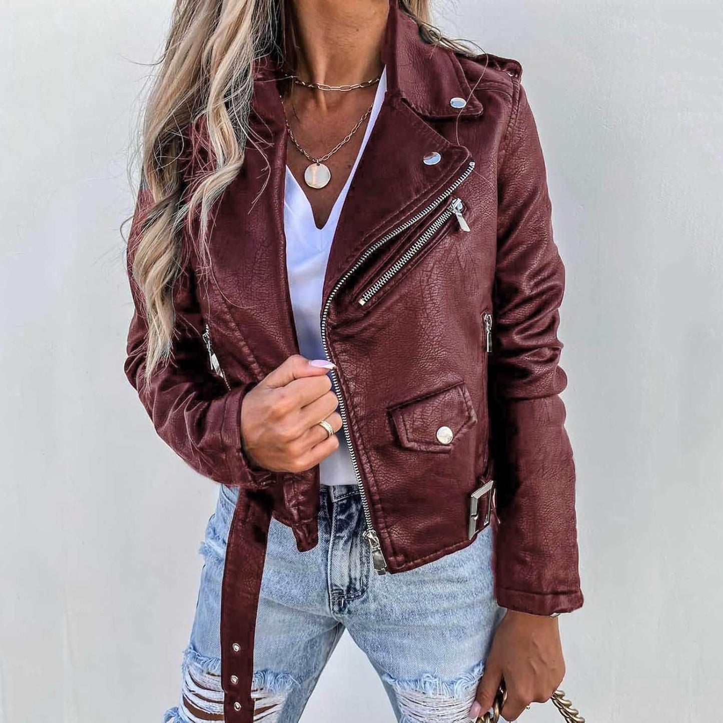 FASLOLSDP Giacca invernale da donna, lunga, retrò, con collo a risvolto, giacca invernale, sexy, da motociclista, per la primavera, per attività all'aperto