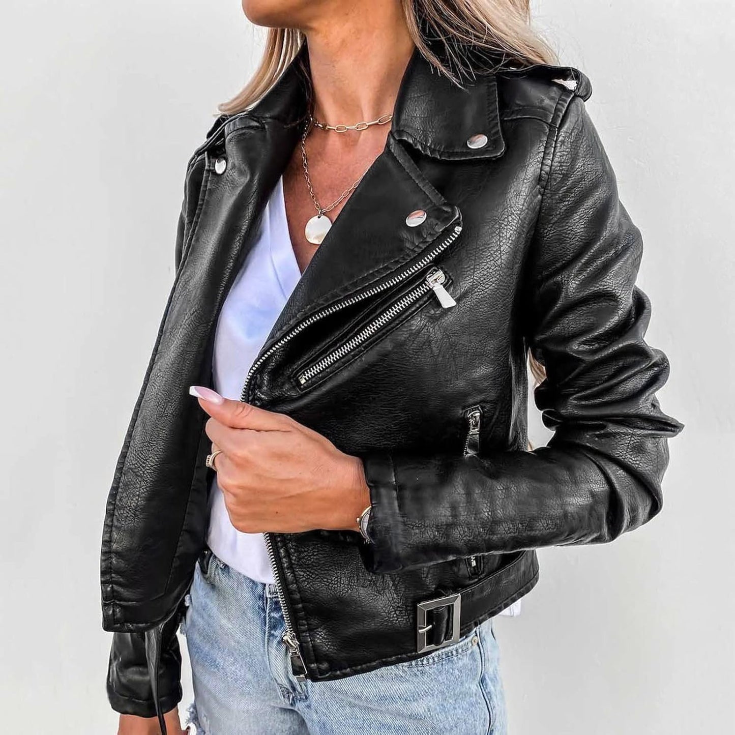 FASLOLSDP Giacca invernale da donna, lunga, retrò, con collo a risvolto, giacca invernale, sexy, da motociclista, per la primavera, per attività all'aperto