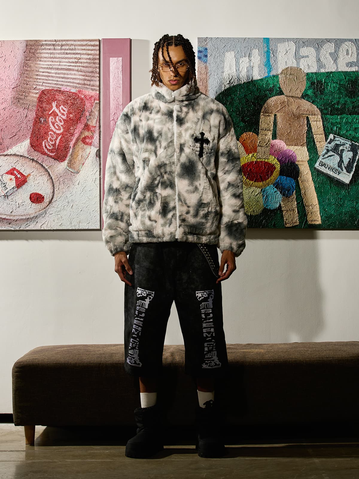 Heavy-Duty Faux Lambswool Tie-Dye Urban Jacket - 1558