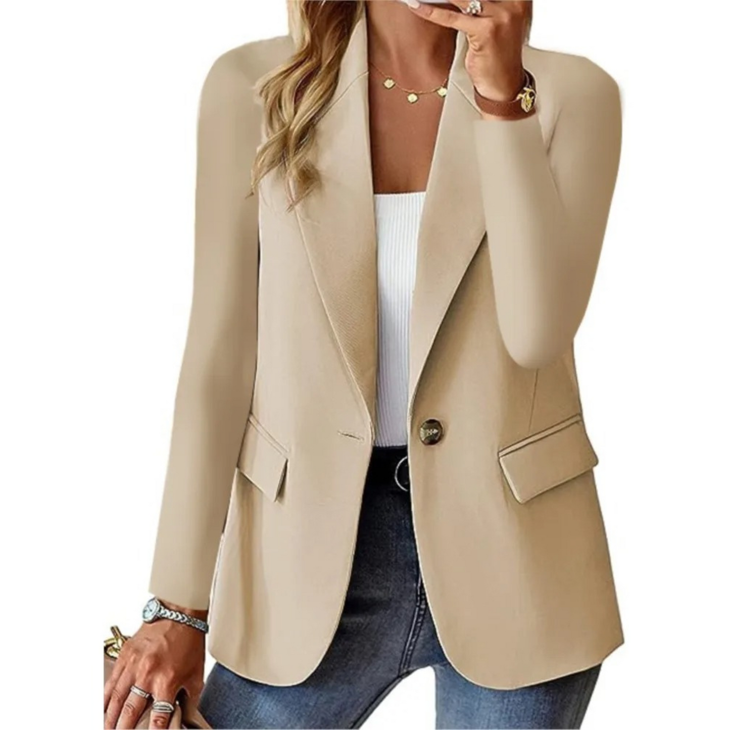 Blazer décontracté à manches longues et poche slim pour femme avec boucle - Édition Automne