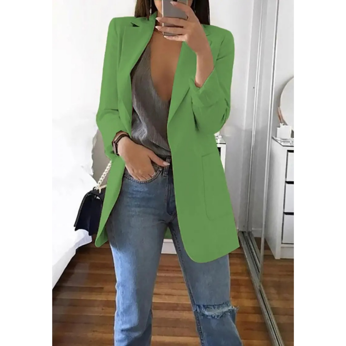 Blazer long pour femme couleur kaki automne MODA