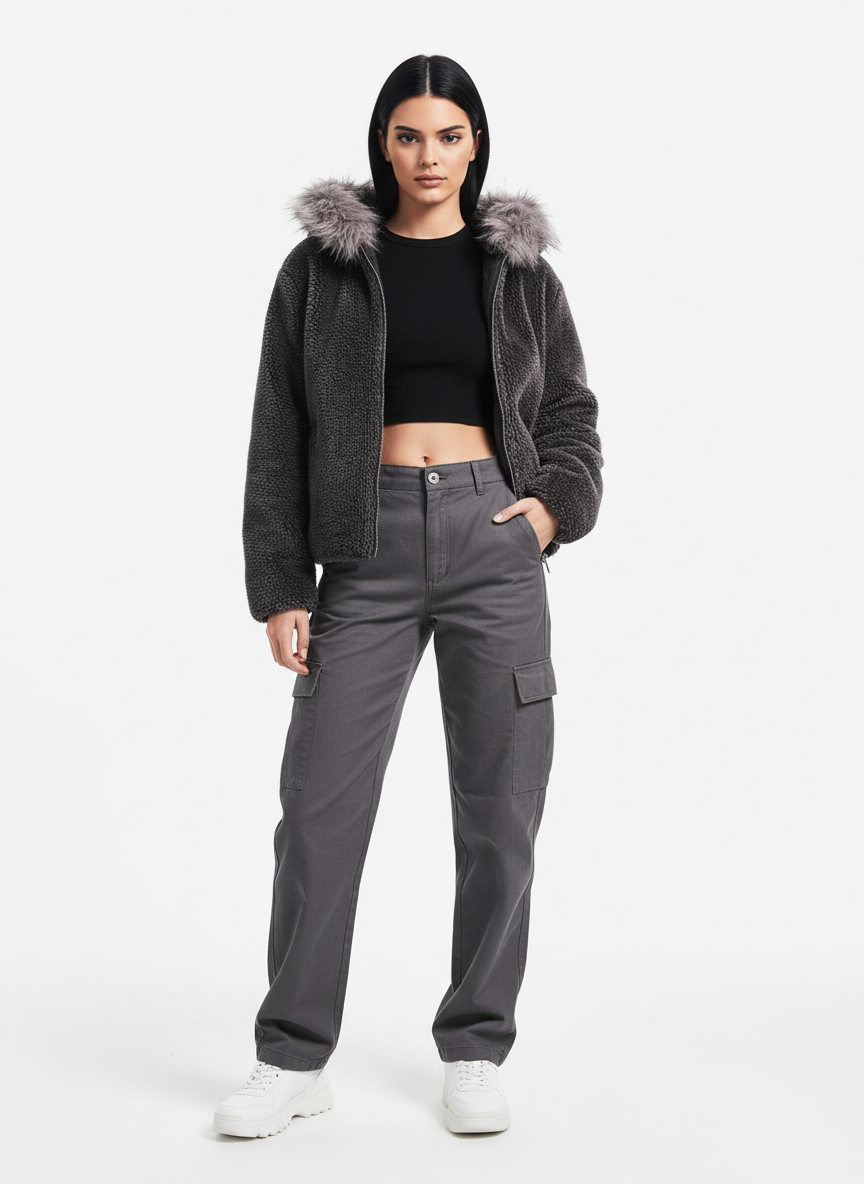 Thesupermade Fur Hooded Quilted Sherpa Jacket - 2304