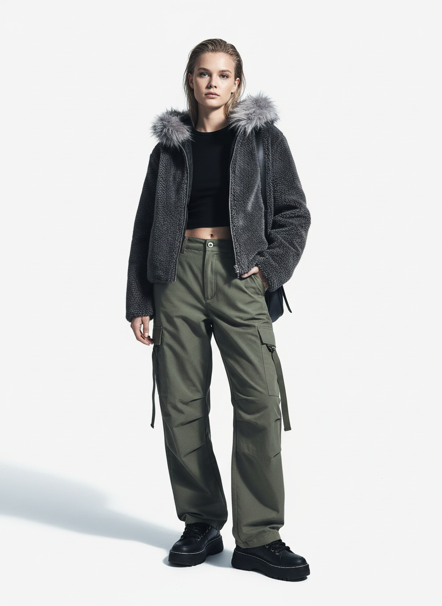 Thesupermade Fur Hooded Quilted Sherpa Jacket - 2304