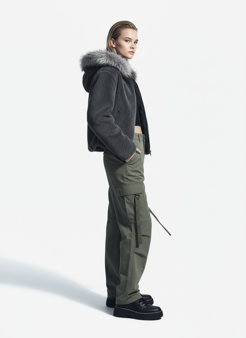 Thesupermade Fur Hooded Quilted Sherpa Jacket - 2304