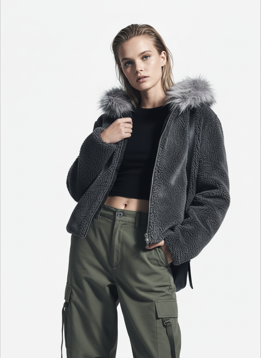 Thesupermade Fur Hooded Quilted Sherpa Jacket - 2304