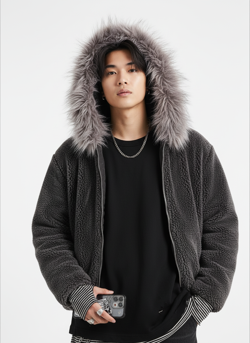 Thesupermade Fur Hooded Quilted Sherpa Jacket - 2304