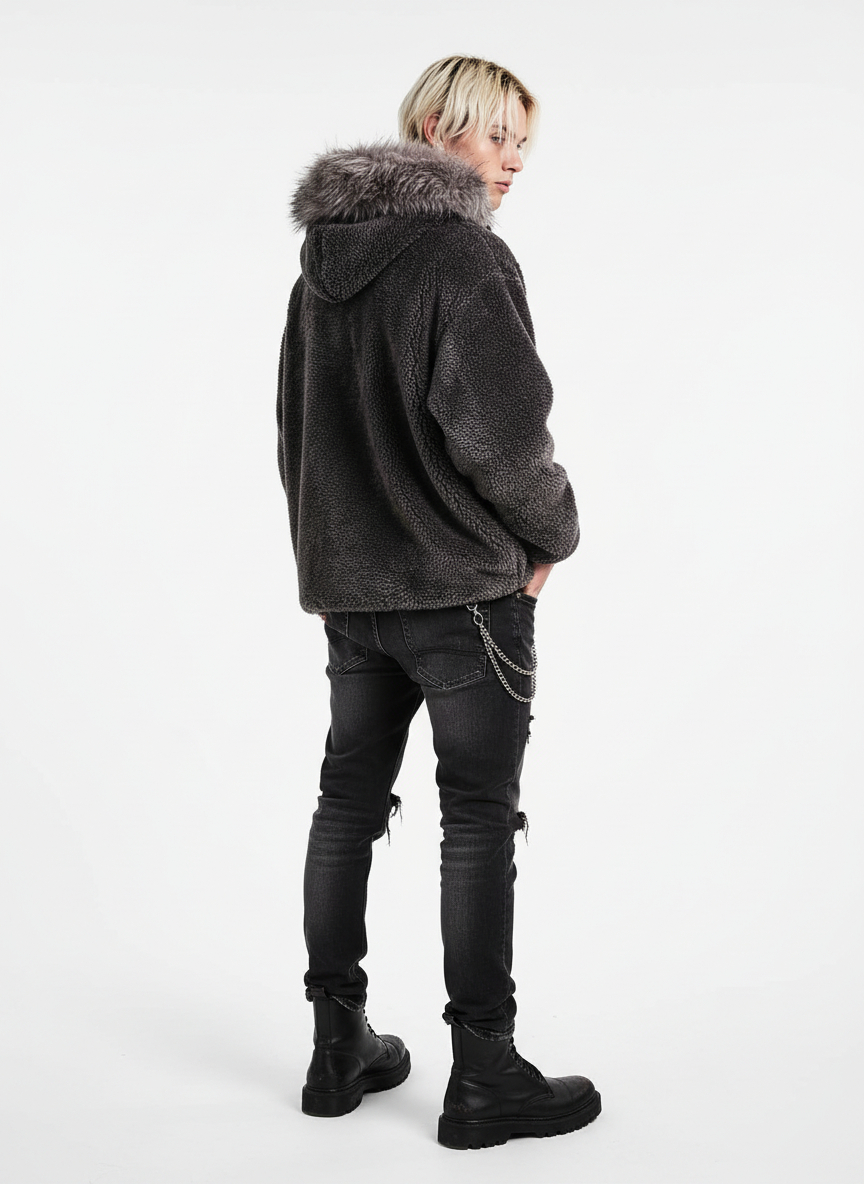 Thesupermade Fur Hooded Quilted Sherpa Jacket - 2304