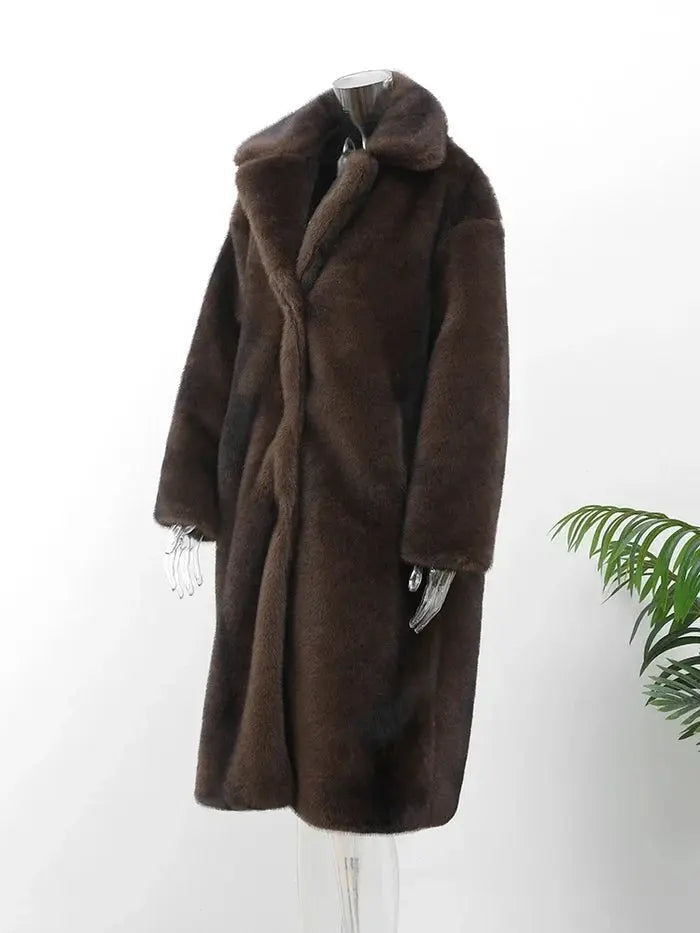 Maëly | Manteau Long Femme en Fausse Fourrure Marron