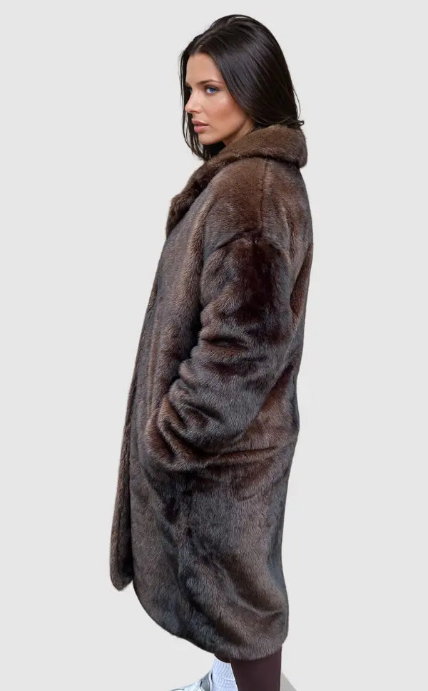 Maëly | Manteau Long Femme en Fausse Fourrure Marron