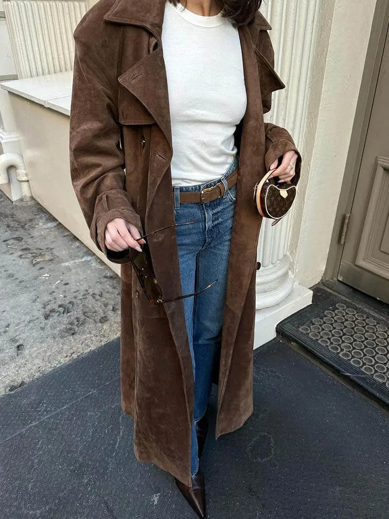 Isadora | Trenchcoat pour Femme Long Effet Daim