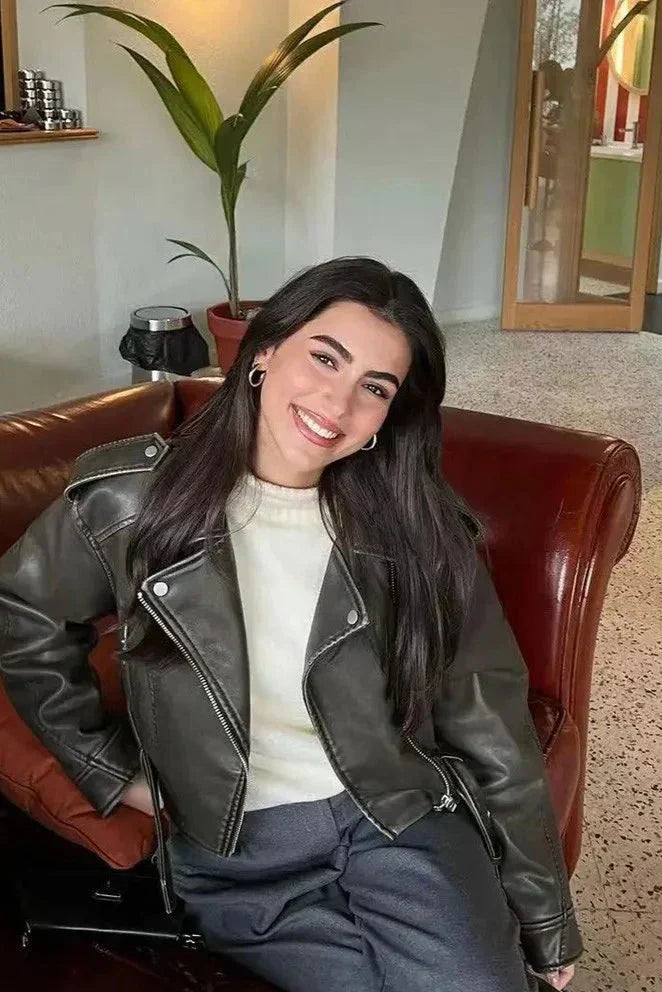 Gigi | Veste pour Femme Simili Cuir Courte Avec Ceinture