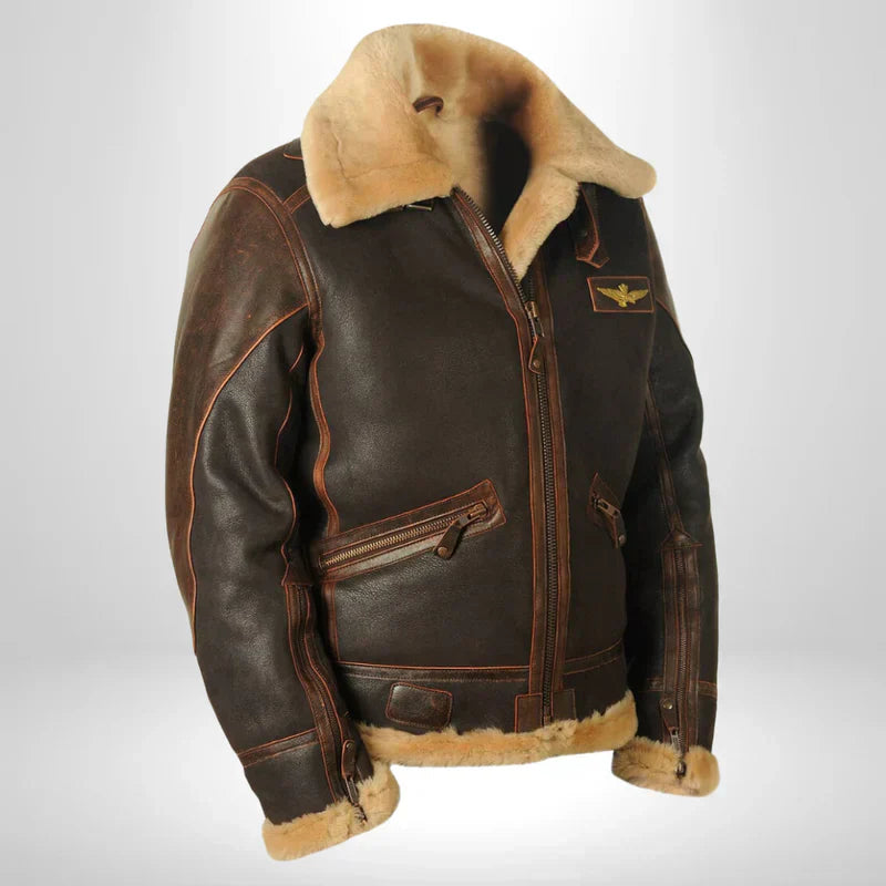 Enzo | Blouson Aviateur Homme en Cuir Avec Col En Fourrure