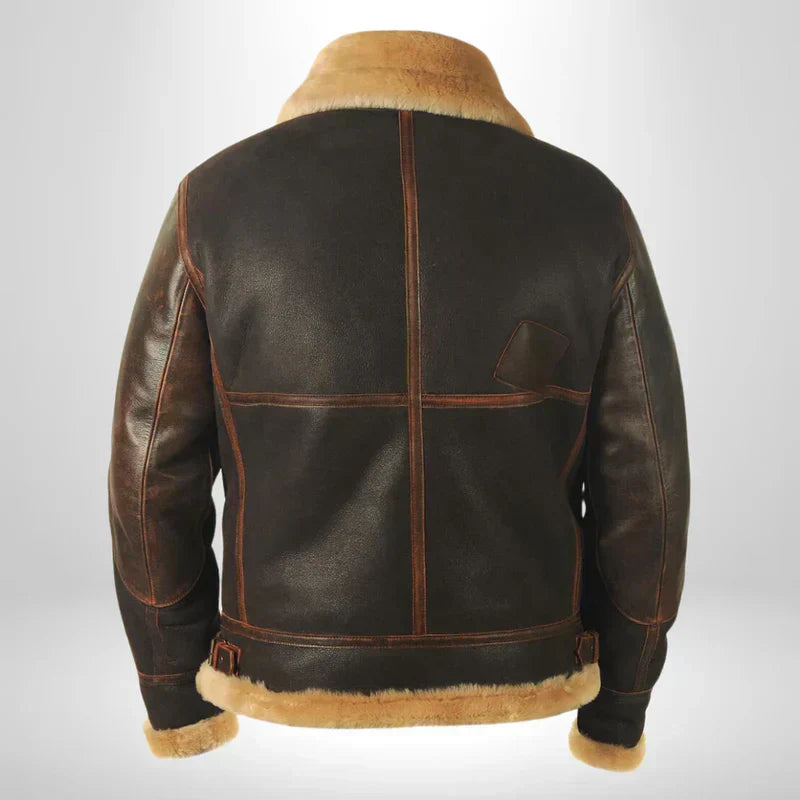 Enzo | Blouson Aviateur Homme en Cuir Avec Col En Fourrure
