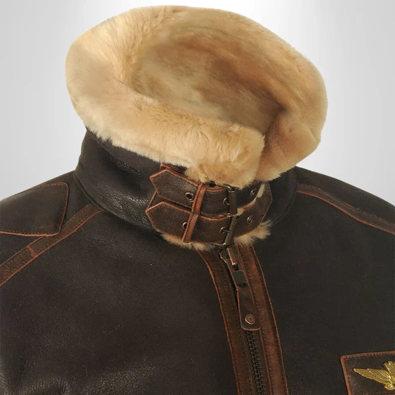 Enzo | Blouson Aviateur Homme en Cuir Avec Col En Fourrure