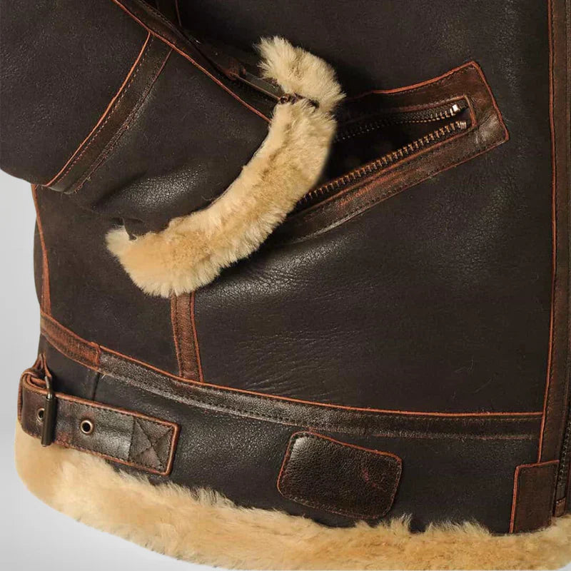 Enzo | Blouson Aviateur Homme en Cuir Avec Col En Fourrure