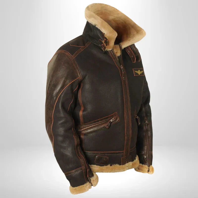 Enzo | Blouson Aviateur Homme en Cuir Avec Col En Fourrure