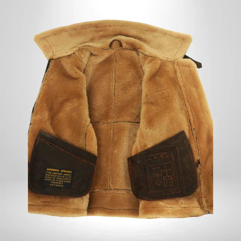 Enzo | Blouson Aviateur Homme en Cuir Avec Col En Fourrure