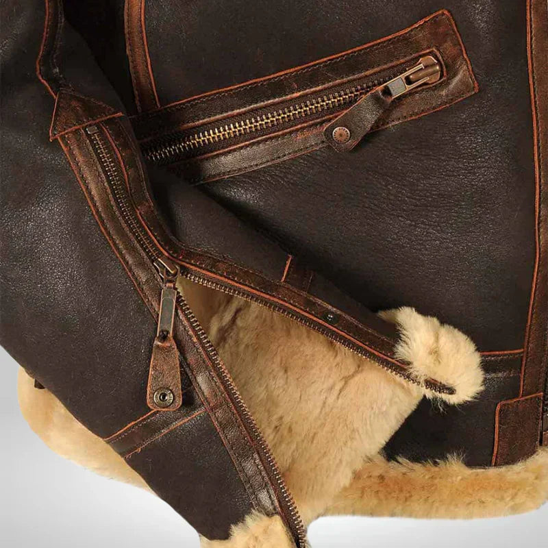 Enzo | Blouson Aviateur Homme en Cuir Avec Col En Fourrure
