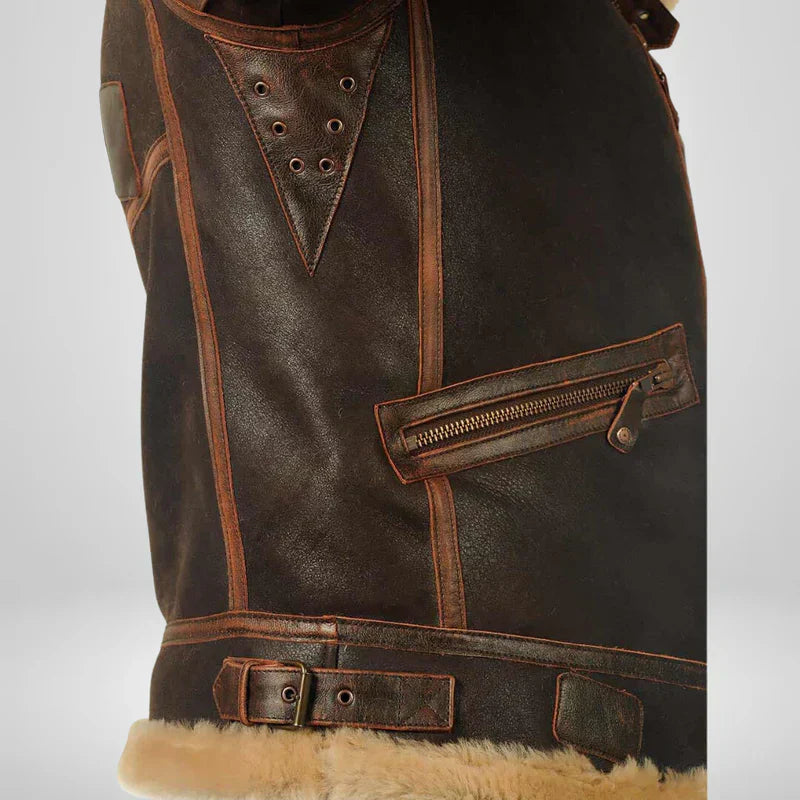 Enzo | Blouson Aviateur Homme en Cuir Avec Col En Fourrure