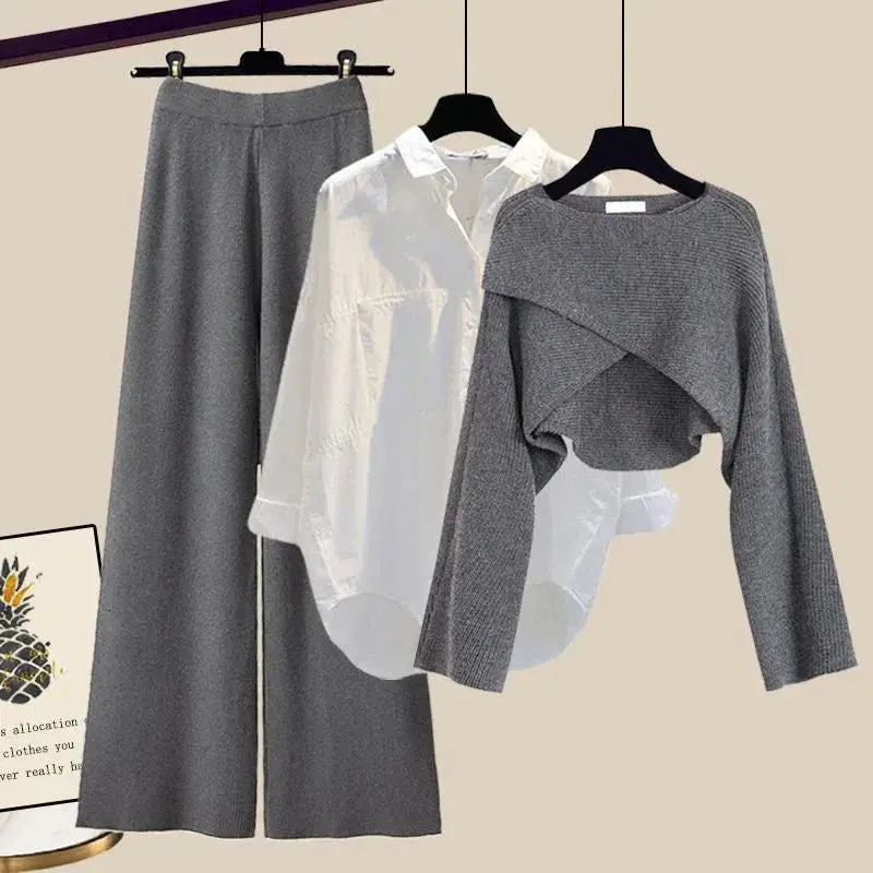 Elora | Ensemble 3 Pièces pour Femme - Chemise + Pantalon + Pull