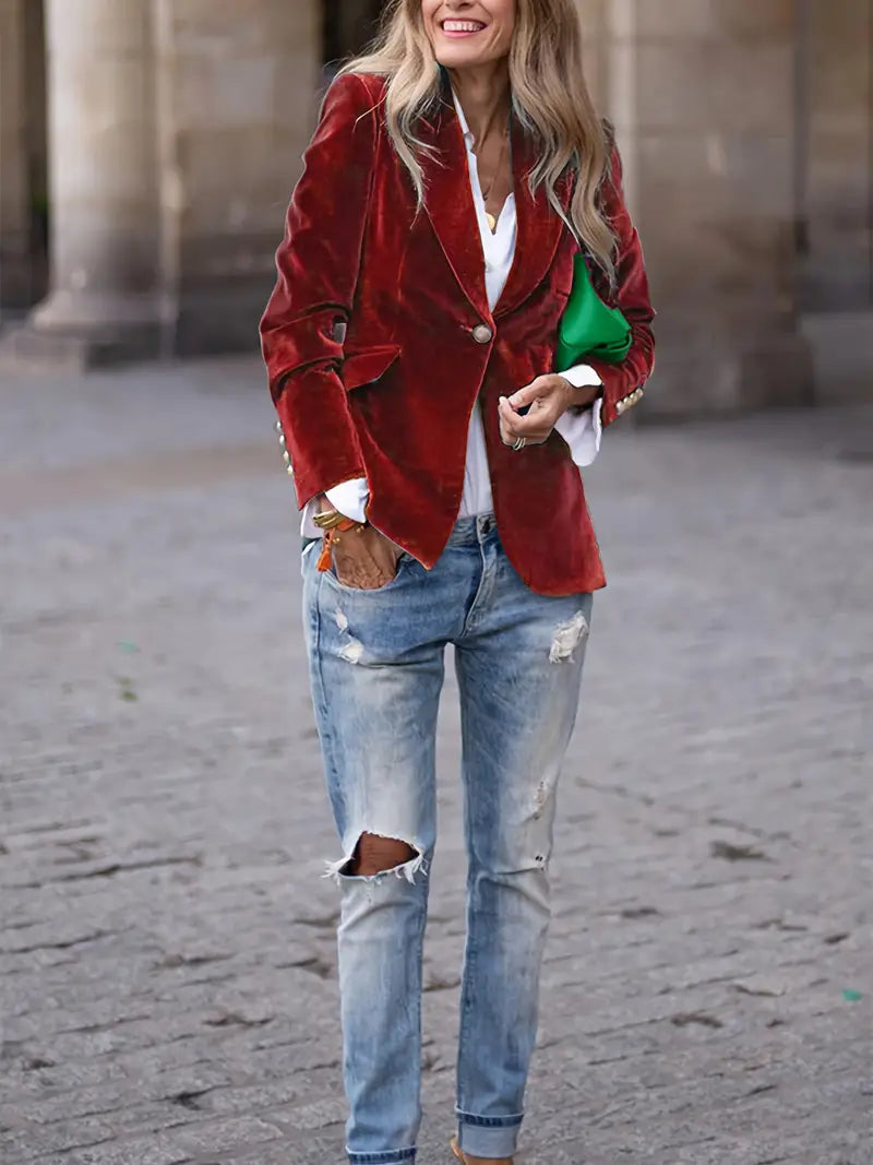 Blazer Élégant en Velours - Chic et Confortable