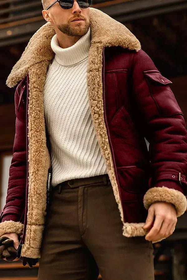Hugo| Veste aviateur pour homme en cuir doublée sherpa