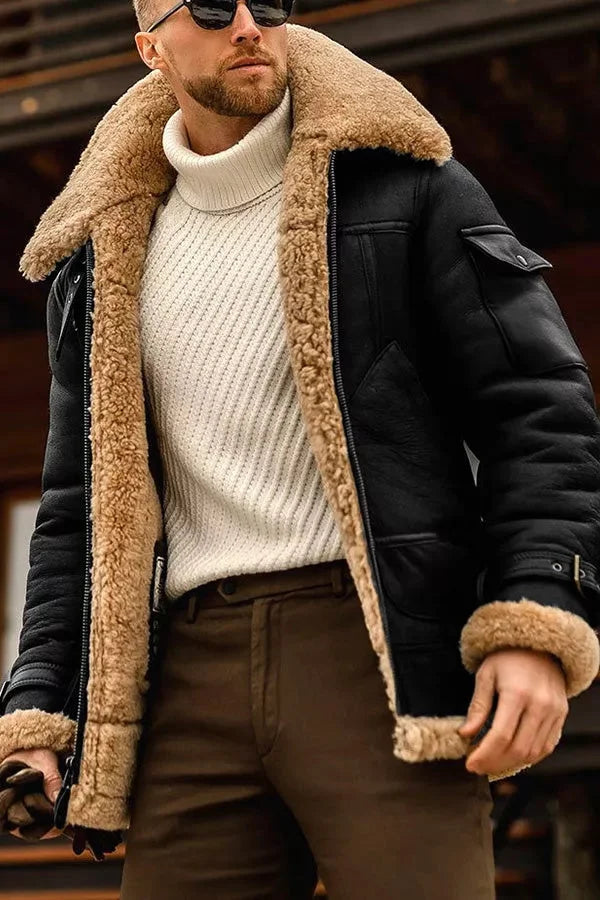 Hugo| Veste aviateur pour homme en cuir doublée sherpa