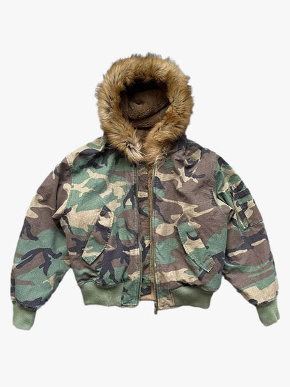 Camouflage Fur Collar Reversible Cotton Jacket - 2499