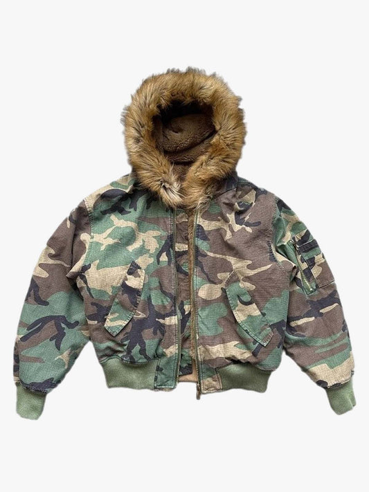 Camouflage Fur Collar Reversible Cotton Jacket - 2499