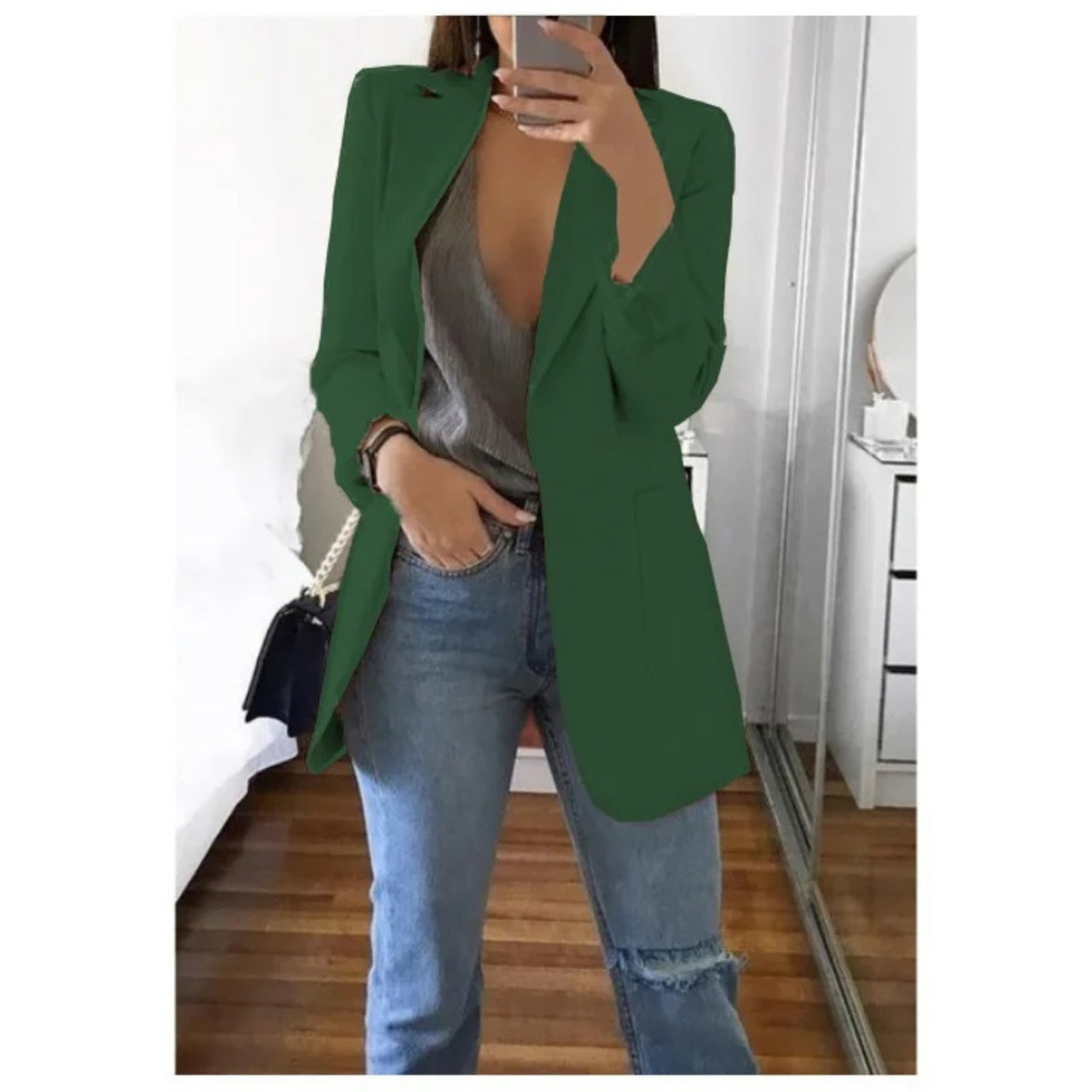 Blazer long pour femme couleur kaki automne MODA