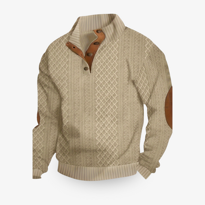 Mathias | Pull chaud texturé en maille premium à col boutonné