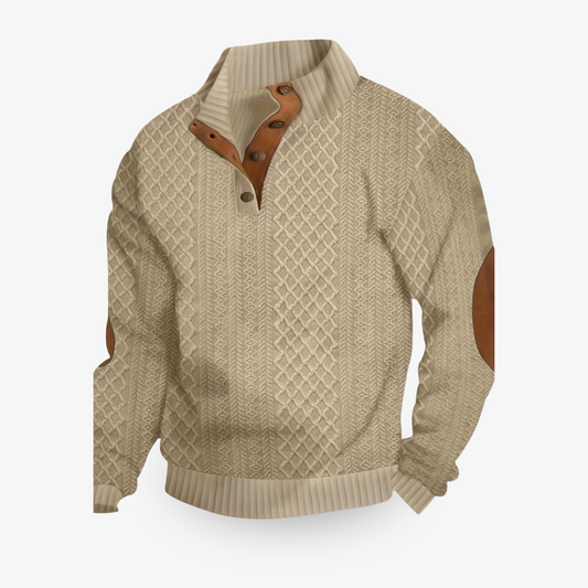 Mathias | Pull chaud texturé en maille premium à col boutonné
