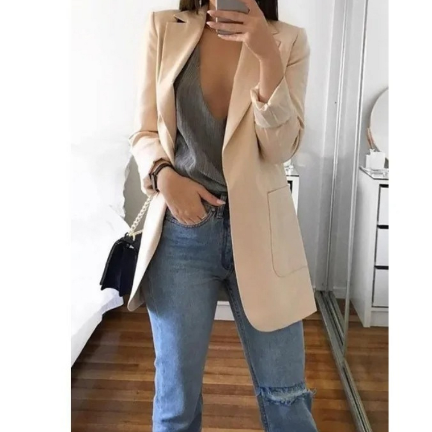Blazer long pour femme couleur kaki automne MODA