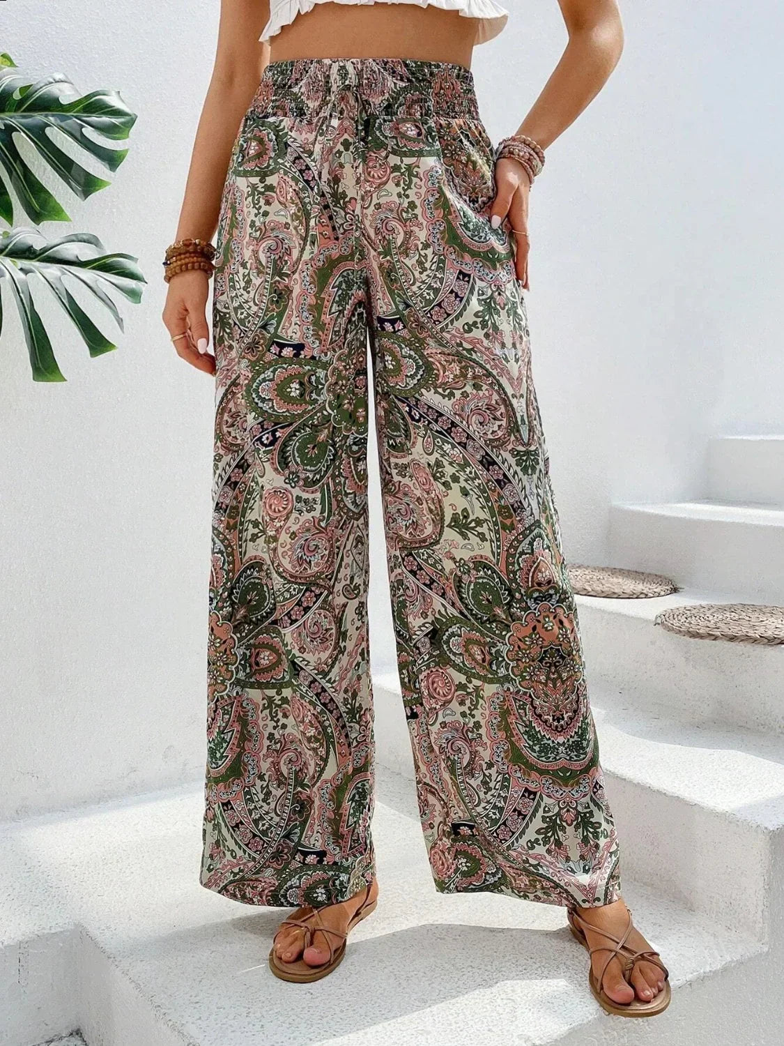 Alma | Pantalon large pour femme imprimé bohème fluide été