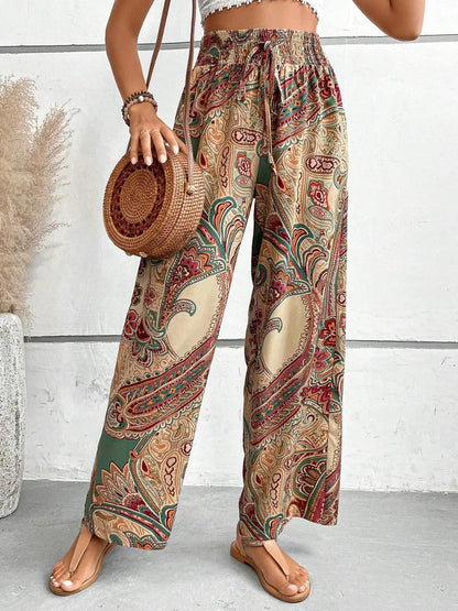 Alma | Pantalon large pour femme imprimé bohème fluide été