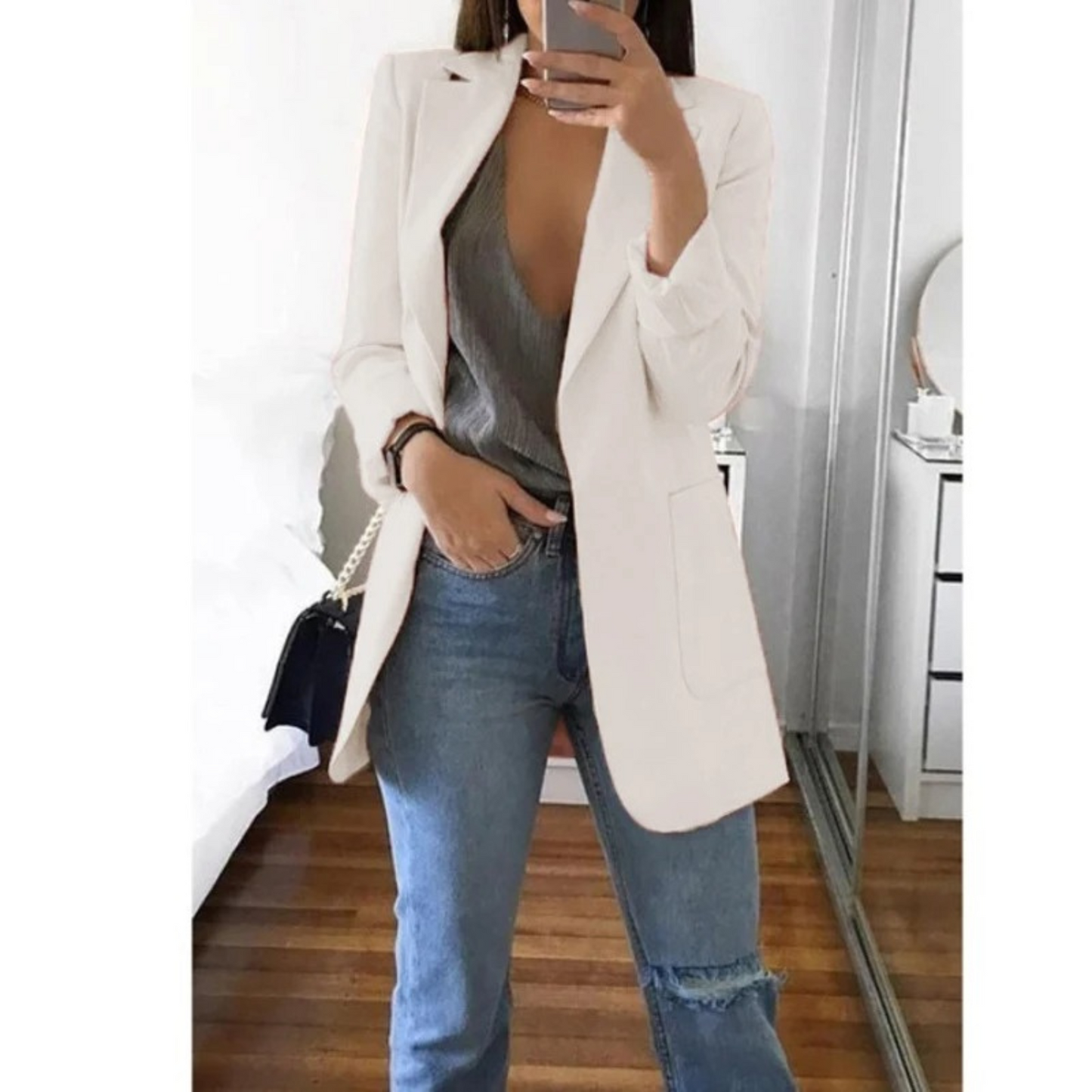 Blazer long pour femme couleur kaki automne MODA
