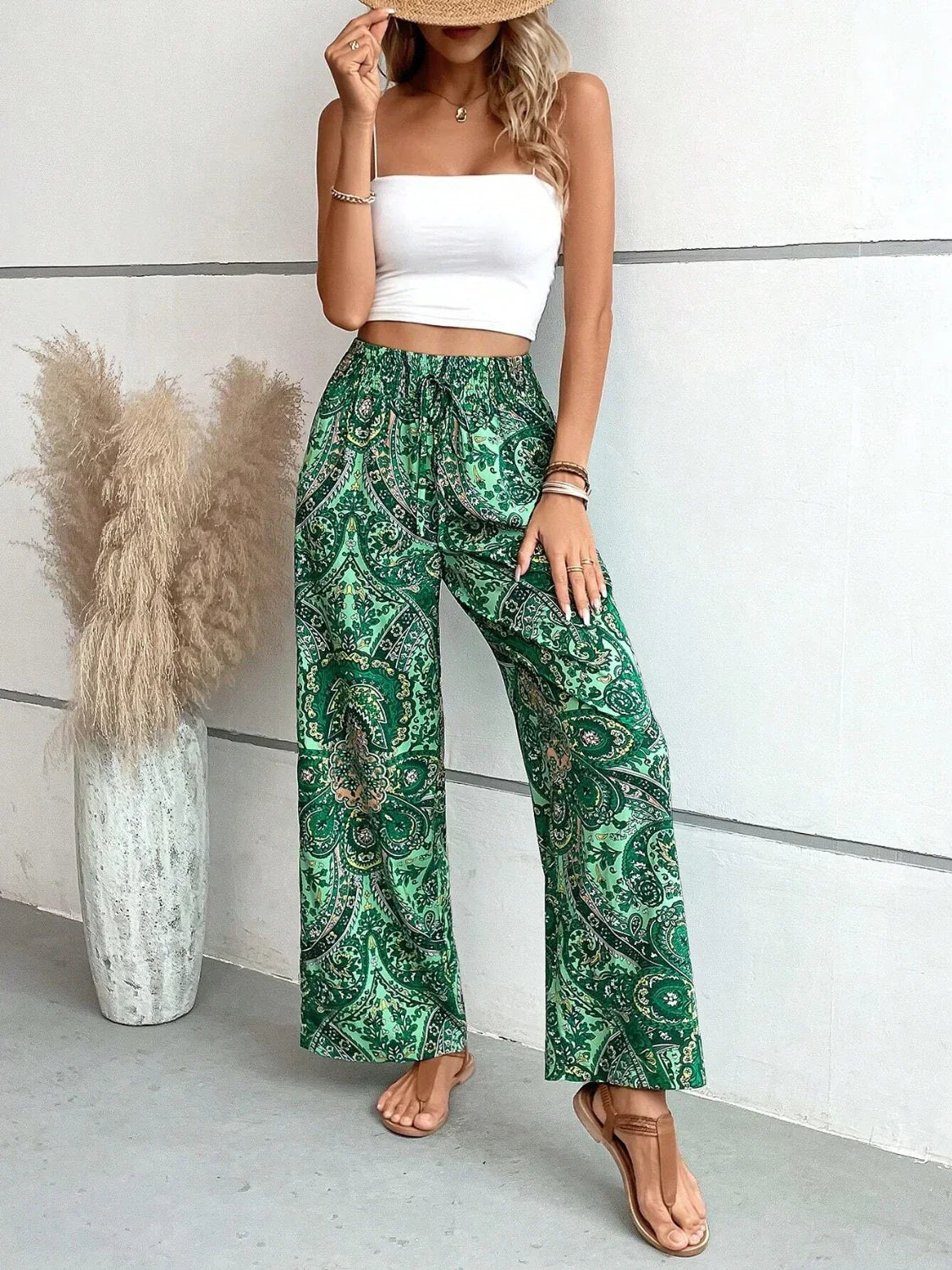 Alma | Pantalon large pour femme imprimé bohème fluide été