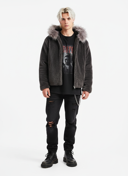 Thesupermade Fur Hooded Quilted Sherpa Jacket - 2304