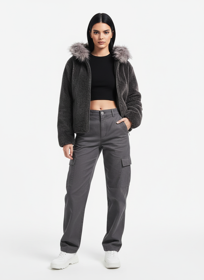 Thesupermade Fur Hooded Quilted Sherpa Jacket - 2304